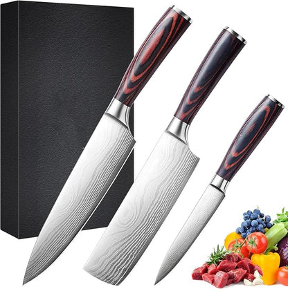 3 Pieces Knife Set, High Carbon Stainless Steel Professional Kitchen Knife Set, Ultra Sharp Chef Knives Sets with Ergonomic Wooden Handle