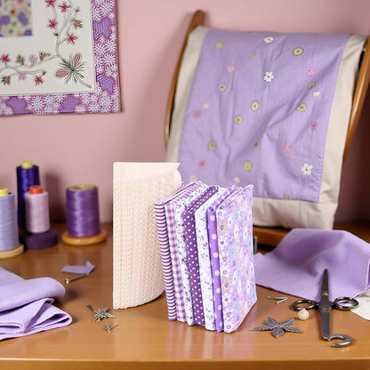 7Pcs Top Purple Cotton Craft Fabric Bundle Squares Patchwork DIY Sewing Scrapbooking Quilting Floral Dot Pattern Craft and Hobby Fabric, Arts, Crafts and Sewing 10" x 10" (25cm x 25cm)