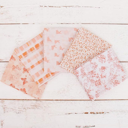 Threadart Exclusive 5 Fat Quarter Bundles - Coral Vintage Prints 100% Cotton Fabric - Premium 100% Cotton Quilting Fabric - No Duplicates - Full Size Fat Quarters 18"x21" - Coral