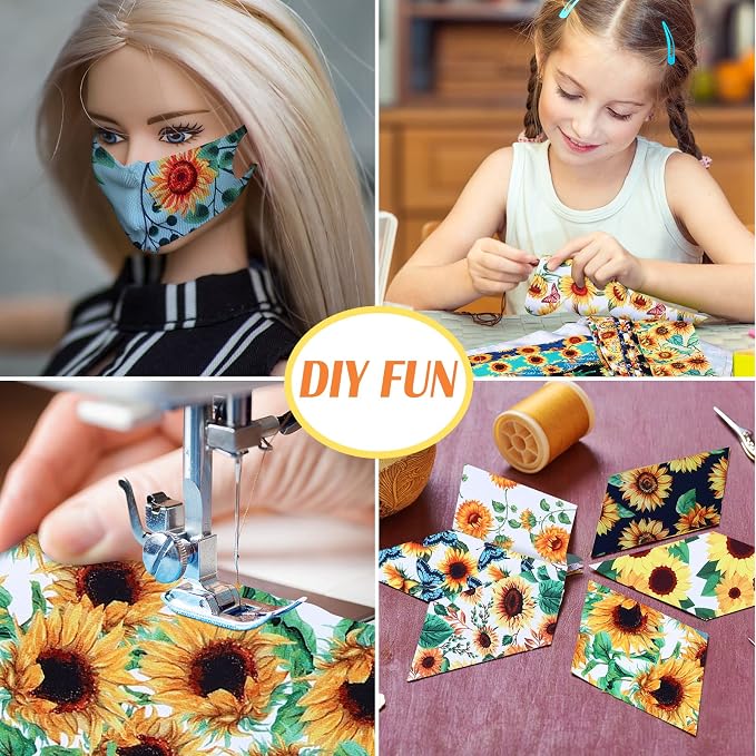 Kingdder 70 Pcs Sunflower Jelly Fabric Quilting Strips, 2.55 Inch Precut Cotton Patchwork Roll Cotton Quilting Fabric Bundle for Quilters and Sewing DIY Crafts