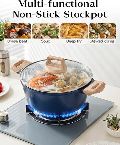 FDN Titanium Ceramic Cooking Pot with Lid, Pfos & Pfoa Free Nonstick Stock Pot, Large Soup Pot, Big Pots for Cooking, Multipurpose Cookware, Ollas Antiadherentes Para Cocinar, Cacerolas, Blue