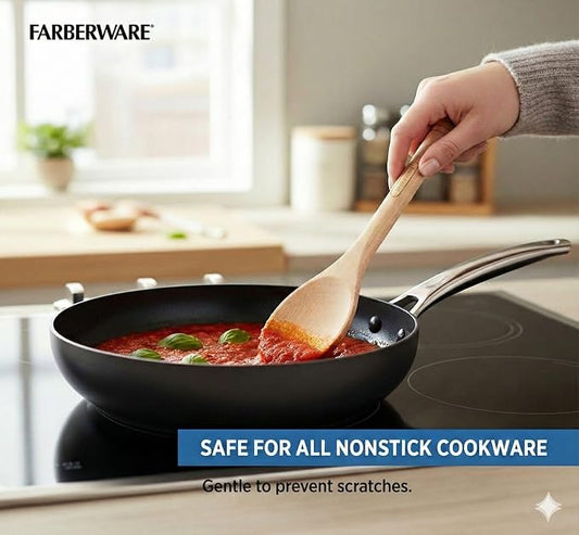 Farberware Professional Beechwood Wooden Spoon for Cooking - Durable Natural Wood Kitchen Utensil, Safe for Nonstick Cookware, Perfect for Stirring and Basting, Hand Wash Only