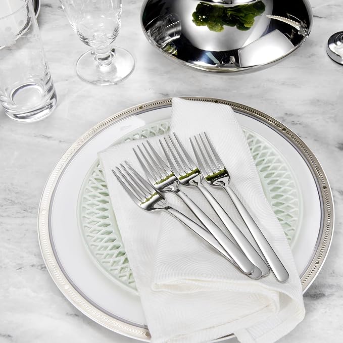 KEAWELL Premium Aline 4-Piece 7.3 inch Forks Silverware – Mirror Polished 18/10 Stainless Steel with Modern Handle and Dishwasher Safe for Formal Meals and Gifting (4, Salad Forks)
