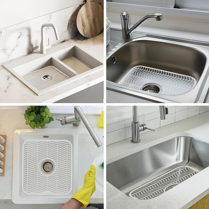 DecorRack White Sink Protectors for Kitchen, Plastic 12" x 11" Dish Rack, Protect Sink from Stains, Damage, Scratches, Dishwasher Safe Grid Mat for Kitchen (White)