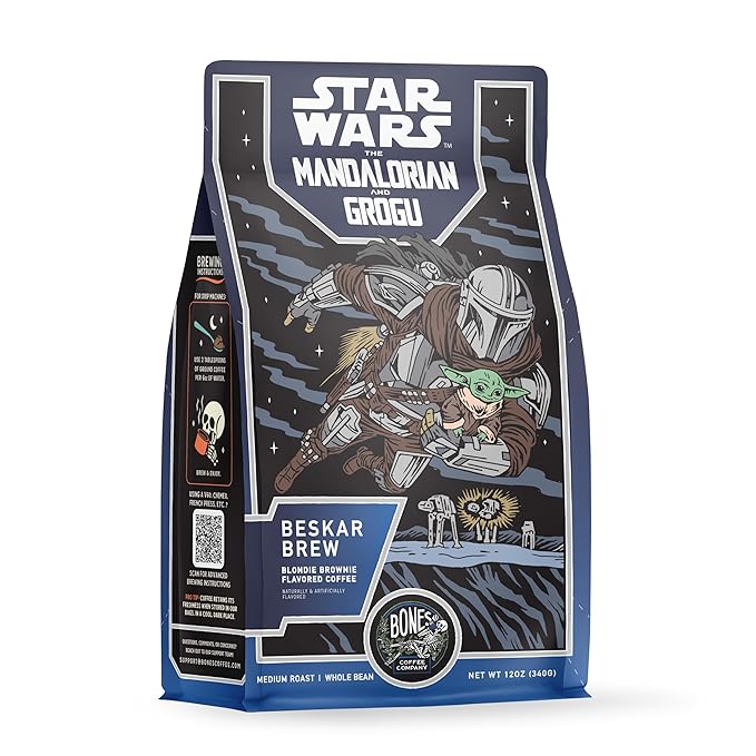 Bones Coffee Company Star Wars Beskar Brew Coffee - Medium Roast - Whole Bean - 100 Percent Low-Acid Arabica Coffee Beans - Blonde Brownie Flavor - 12 Oz