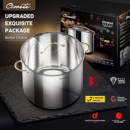 Ciwete Stock Pot 20 Quart, 3 Ply Stainless Steel Stock Pot with Lid, 20 Quart Soup Pot with Copper Handle, Healthy Stockpots, Induction, Oven, Gas and Dishwasher Safe