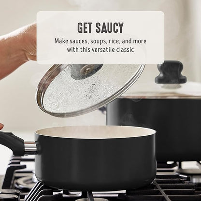 GreenLife 2 Quart Nonstick Saucepan with Lid, Non-Toxic Ceramic Pot, Dishwasher Safe, Stay-Cool Handle, Induction Ready, Fast Heating, PFAS Free, Easy Clean, Graphite Black