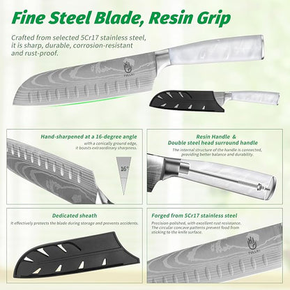 FULLHI Knife Set, 14pcs Japanese Knives Set, Multiple Colour Premium German Stainless Steel Chef Knife Set