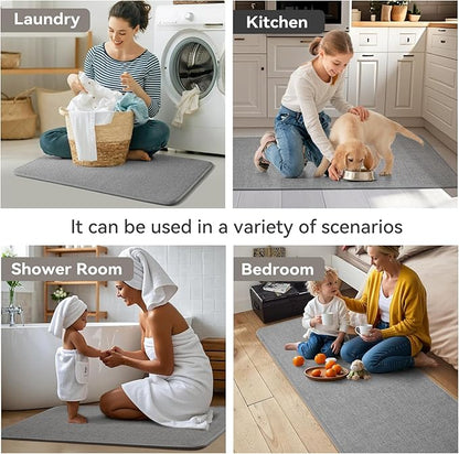 YDKGL Kitchen Mat Kitchen Rugs Sets of 2 PCS Non Slip Washable, Linen-Like 0.3" Thick Cushioned Absorbent Kitchen Mats for Floor, Mild Anti-Fatigue Sink Laundry Standing Mat, Gray 17"x30"+17"x47"