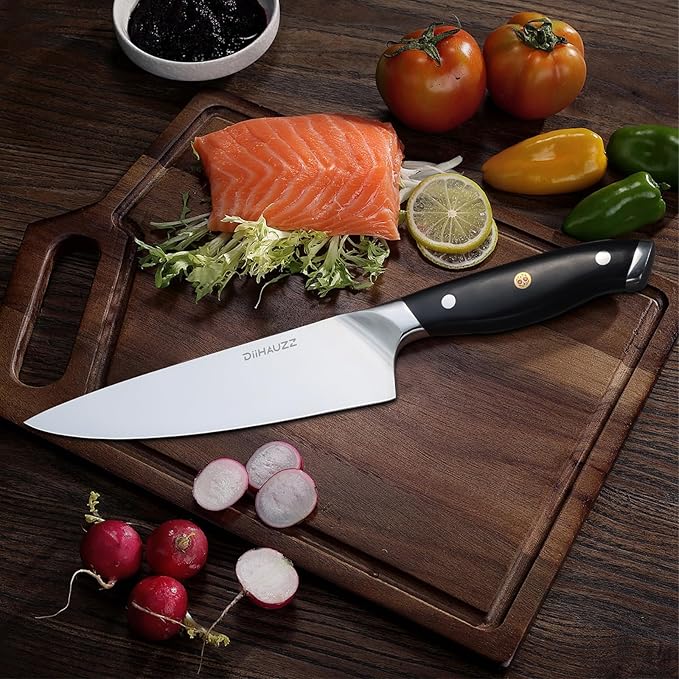 DiiHAUZZ Chef Knife, 8 Inch Ultra Sharp Kitchen Knife, Professional High Carbon Steel Chefs Knife with Full-Tang Ergonomic Handle for Kitchen, Gift Box for Fathers Day Gift
