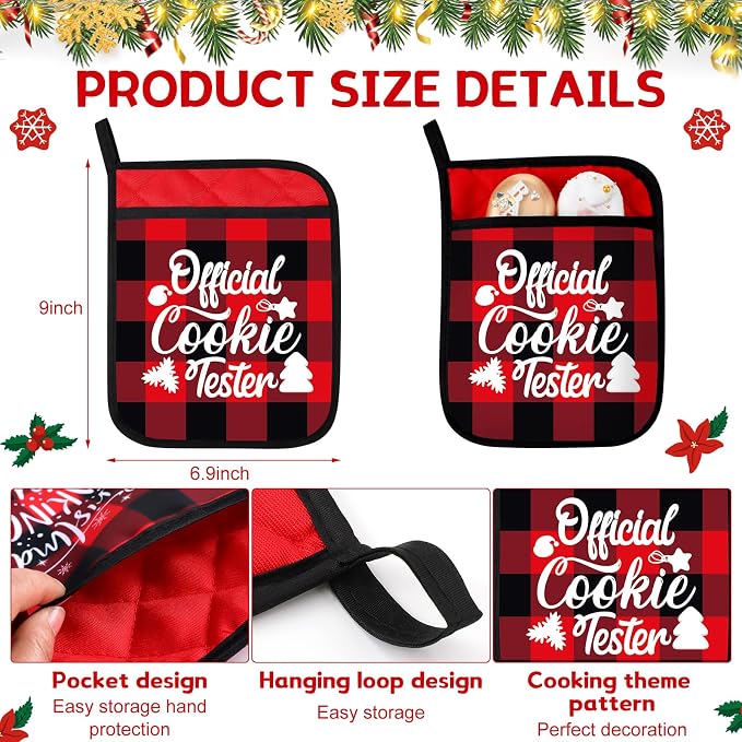 Layhit 12 Pieces Christmas Pot Holders with Pocket Heat Resistant Oven Mitts Hot Pads Farmhouse Cookie Bag for Kitchen Baking Cooking Appreciation Gift(Buffalo Plaid)