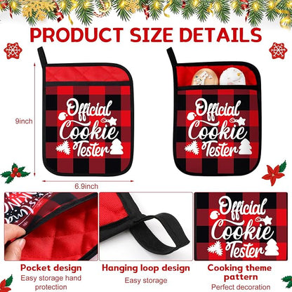 Layhit 12 Pieces Christmas Pot Holders with Pocket Heat Resistant Oven Mitts Hot Pads Farmhouse Cookie Bag for Kitchen Baking Cooking Appreciation Gift(Buffalo Plaid)