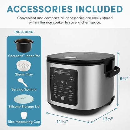 AROMA® 20-Cup Slow Cook Rice Cooker and Brown Rice Cooker with Lift-Out Pot Handles and Silicone Storage Lid — PFAS-Free CoreCoat™ Ceramic