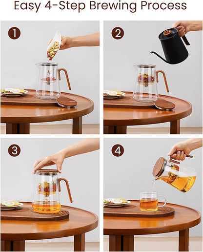 ZENS Magnetic Tea Pot, Enchanted Magic Glass Teapot with Infuser for Loose Leaf Tea Steeper, Mess-Free Magnetic Tea Maker Tea Diffusers for Herbal Tea Lovers Ideal Gifts, 34oz (1000 ml)
