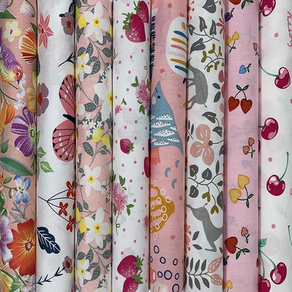 aufodata 8 Pieces 19.6" x 19.6" (50cm x 50cm) Cotton Fabric Squares for Sewing Quilting Patchwork Floral Pattern Precut Fabric for DIY Crafting Artcraft (Pink)