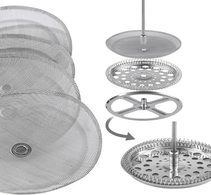 Sivaphe 6 Pieces French Press Replacement Filters Part, 3.15-4 Inch Cafetiere Coffee Maker Filter Stainless Steel, French Press Metal Mesh Screen for 1000 ml/ 34 oz/ 8 cup French Coffee and Tea Press