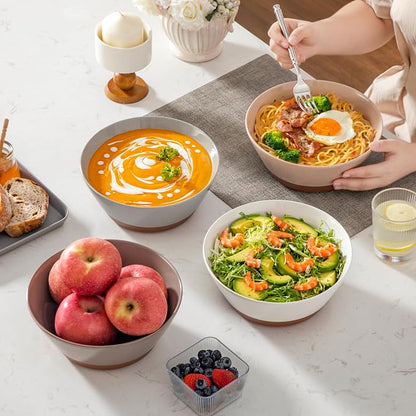 MALACASA Salad Bowls Set of 4, Soup Bowls for Kitchen, 60oz Large Ceramic Bowl for Ramen, Cereal, Fruit, Pho and Pasta, Microwave & Dishwasher Safe, Speckled Deep Bowls, Multicolor