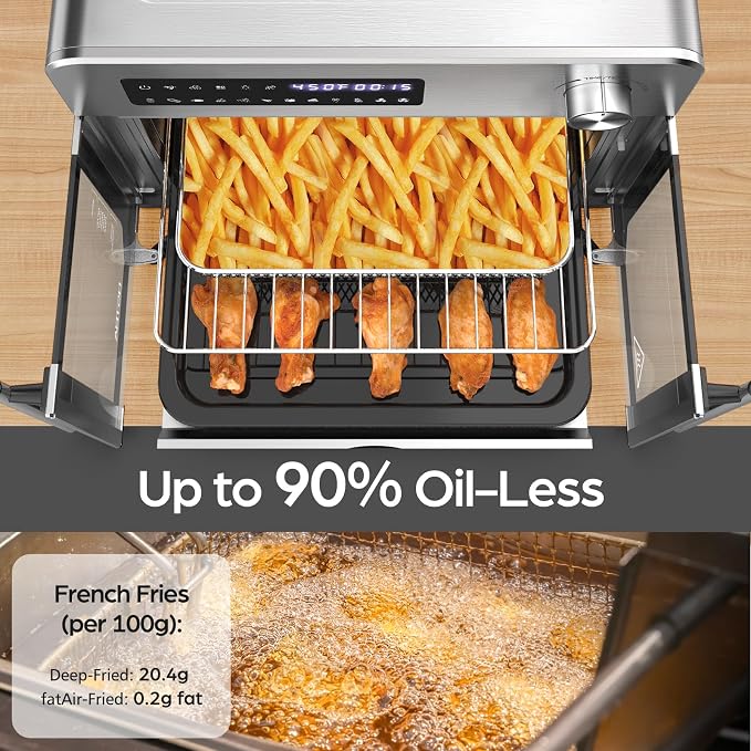 OSTBA French Door Air Fryer Toaster Oven Combo, 10-in-1 Air Fryer Toaster Oven with Rotisserie, 24QT Large Countertop Convection Oven, 102 Recipes & 7 Accessories, Stainless Steel