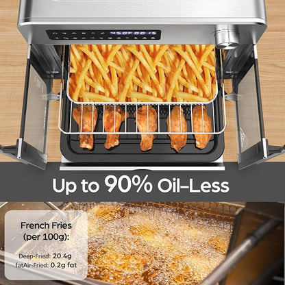 OSTBA French Door Air Fryer Toaster Oven Combo, 10-in-1 Air Fryer Toaster Oven with Rotisserie, 24QT Large Countertop Convection Oven, 102 Recipes & 7 Accessories, Stainless Steel