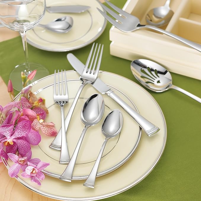 Lenox Silverware Set, Portola 12-Piece Steak Knife Flatware Set, Service For 12, Made Of 18/10 Stainless Steel, Dishwasher Safe, Home And Kitchen Utensils, Knives, Cutlery (Silver, 12 Piece)