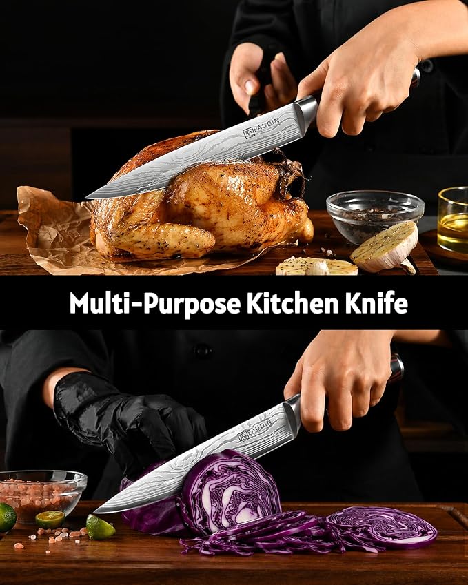 PAUDIN Carving Knife 8 inch, Ultra Sharp Brisket Slicing Knives, Premium Meat Cutting Knives German Stainless Steel, BBQ Knife with Ergonomic Handle, for Slicing Roast, Meats and Vegetables