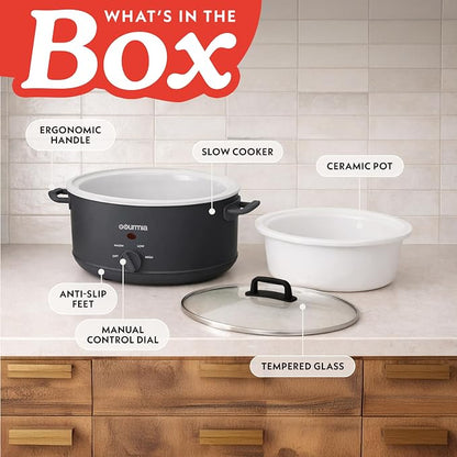 Gourmia Slow Cooker - 7 Quart Removable Ceramic Pot, Manual Controls with 3 Temperature Settings, Dishwasher Safe Crock and Glass Lid, Gray