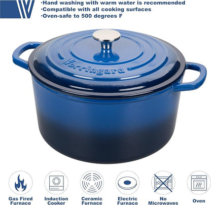 VORRINGARD Enameled Cast Iron Dutch Oven Pot with Lid, for Sourdough Bread Baking, Round Dutch Ovens, 4.5 Quart, Blue