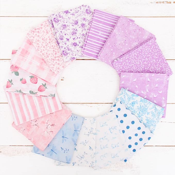 Threadart Exclusive 15 Fat Quarter Bundles - Baby Pastel Vintage Prints 100% Cotton Fabric - Premium 100% Cotton Quilting Fabric - No Duplicates - Full Size Fat Quarters 18"x21" - Baby Pastel
