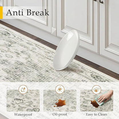 Anti Fatigue Kitchen Mats 2PCS Green Neutral Mats for Cushioned Vintage Kitchen Matss for Floor Non-Slip Waterproof Comfort Standing Rug for Sink Laundry Office 17.3"×47"+17.3"×30"