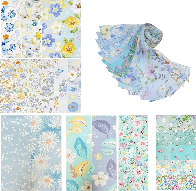 40-Pcs Light & Fresh Floral Fabric Strips - Precut Cotton for DIY Quilting & Home Decor