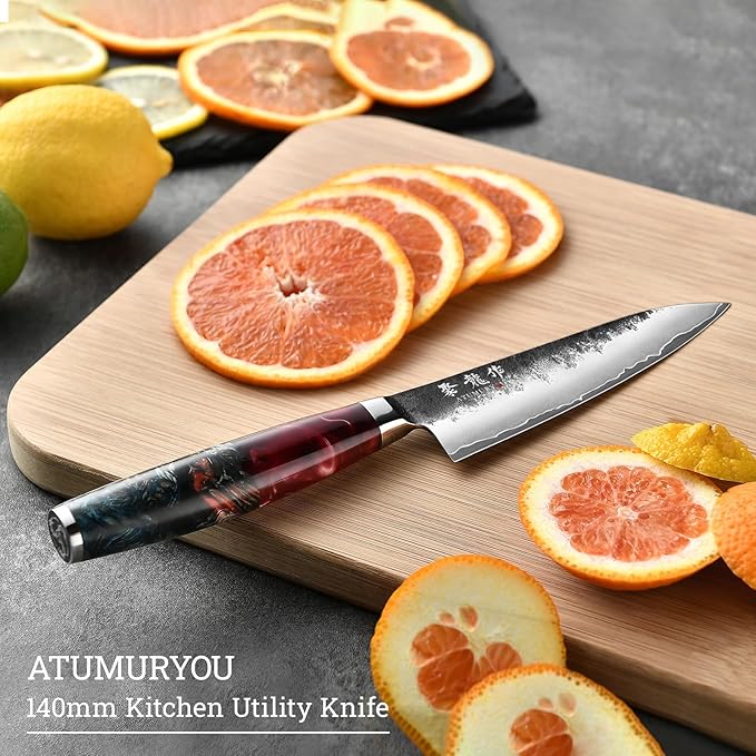 5.5" Japanese Utility Knife, Professional Hand Forged VG10 Core Chef Knife, Ultra Sharp Paring Knives with Ergonomic Handle, Multipurpose Petty Knife with Gift Box, Perfect Gifts for Men and Women