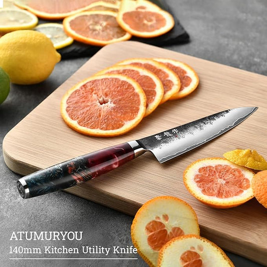 5.5" Japanese Utility Knife, Professional Hand Forged VG10 Core Chef Knife, Ultra Sharp Paring Knives with Ergonomic Handle, Multipurpose Petty Knife with Gift Box, Perfect Gifts for Men and Women