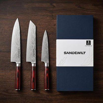 3-Piece Kitchen Knife Set, High Carbon Stainless Steel Sharp Knives with Sheaths - 8" Chef, 7.5" Kiritsuke, 5" Utility Knives for Home Cooks, Cooking, Meat & Vegetables