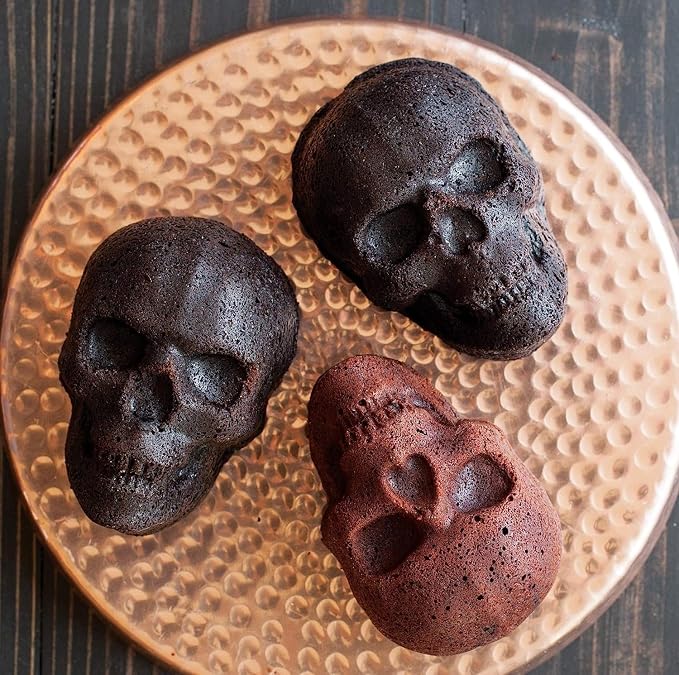 Nordic Ware Halloween Bakeware, Haunted Skull Cakelet Pan, Bronze (Pack of 3)