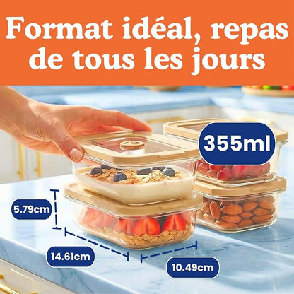 Ziruma Non-Toxic 1.5 cup Glass Food Storage Containers with Lids - Overnight Oats, Plastic Free Meal Prep, Reusable, Airtight, Microwave and Freezer Safe, 4 Pack