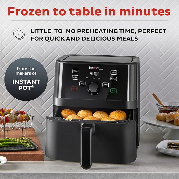 Instant Pot Vortex 5.7QT Air Fryer With Accessories, Custom Smart Cooking Programs, 4-in-1 Functions that Crisps, Roasts, Bakes and Reheats, 100+ In-App Recipes, from the Makers of Instant Pot, Black