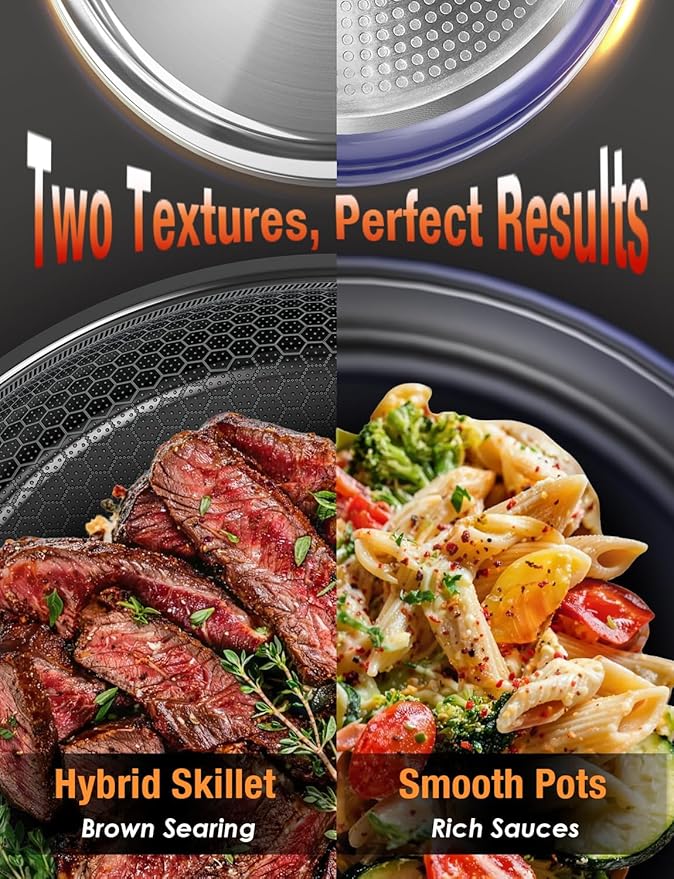 Pro DUXANO 12PC Nonstick Pots and Pans Set&Hybrid 3-Ply Stainless Steel Skillet, High Heat Sear&Fry, 2-Layer Ceramic Induction Cookware, 9H Scratch-Resistant&Anti-Warp,PFAS Free,All Cooktop/Dishwasher
