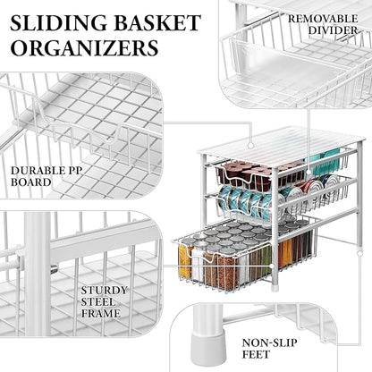 Simple Houseware Stackable 3 Tier Sliding Basket Organizer Drawer, White