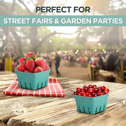 FMP Brands 44 Pack Pint Green Molded Pulp Fiber Berry Basket Produce Vented Container for Fruit and Vegetable, Farmer Market, Grocery Stores and Backyard Party
