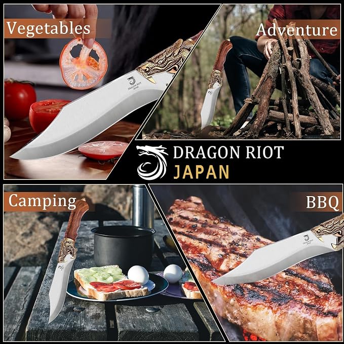 DRAGON RIOT Razor Sharp Chef Knife for Cooking, Hand Forged Meat Cutting Kitchen Knife with Sheath & Ergonomic Handle, Cooking Knife for Kitchen Home Gift Box