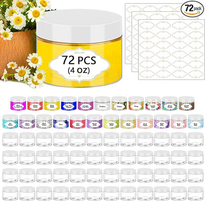 PeacePeo 72 Pcs Plastic Jars, 4 OZ Plastic Jars with White Lids Round Clear Storage Containers Jar Leak Proof Empty Containers with Lids for Slime Travel Refillable Slime Storage Jar for Small Product