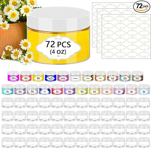 PeacePeo 72 Pcs Plastic Jars, 4 OZ Plastic Jars with White Lids Round Clear Storage Containers Jar Leak Proof Empty Containers with Lids for Slime Travel Refillable Slime Storage Jar for Small Product