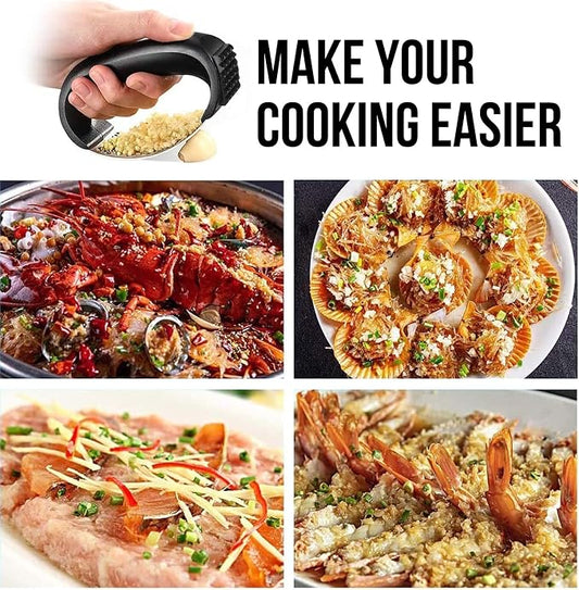 Garlic Press, Upgrade Garlic Mincer Stainless Steel Garlic Press Rocker, Professional Kitchen Gadget with Ergonomic Handle, Garlic Peeler