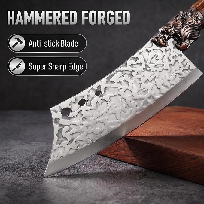 7-Piece Kitchen Knife Set, Sharp Chef Knife Set with Chinese Cleaver, Forged High Carbon Steel Butcher Knife Set, Cooking Knives, Knife Set Without Block for Home Kitchen & BBQ
