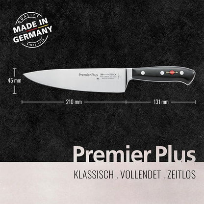 F. DICK – Premier Plus Chef Knife - Classic kitchen knife with 8.3" blade & 56 HRC - Ideal for meat & vegetables - Ultra sharp - Stainless steel - Ergonomic handle - High carbon - Made in Germany