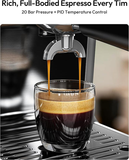 EUHOMY Espresso Machine with Grinder, 30 Grind Settings, 20 Bar Coffee Maker with 58mm Portafilter, Expresso Coffee Machines with Touch Screen for Home, Milk Frother for Latte & Cappuccino