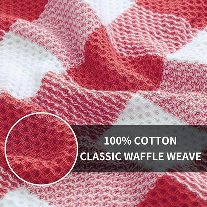 Homaxy Kitchen Towels and Dishcloths Set, 12 x 12 and 13 x 28 Inches, Set of 8 Bulk Cotton Waffle Weave Check Plaid Kitchen Towels, Super Soft and Absorbent Dish Towel, White & Red