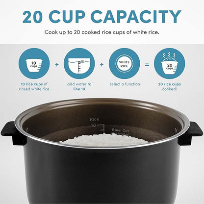 AROMA® 20-Cup Slow Cook Rice Cooker and Brown Rice Cooker with Lift-Out Pot Handles and Silicone Storage Lid — PFAS-Free CoreCoat™ Ceramic