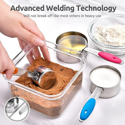 U-Taste Measuring Cups Spoons Set: 18/8 Stainless Steel 12 Pieces Stacking Kitchen Baking Cooking Food Measure Scoop Set, 7 Cups & 5 Spoons with Strengthened Weld Joints (Color, Upgraded Version)
