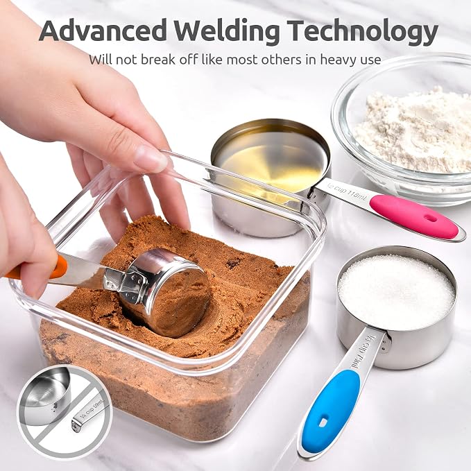 Measuring Cups and Spoons Set: U-Taste 18/8 Stainless Steel 10 Pieces Stacking Kitchen Baking Cooking Food Measure Set 5 Cups 5 Spoons with Strengthened Weld Joints (Multicolors, Upgraded Version)